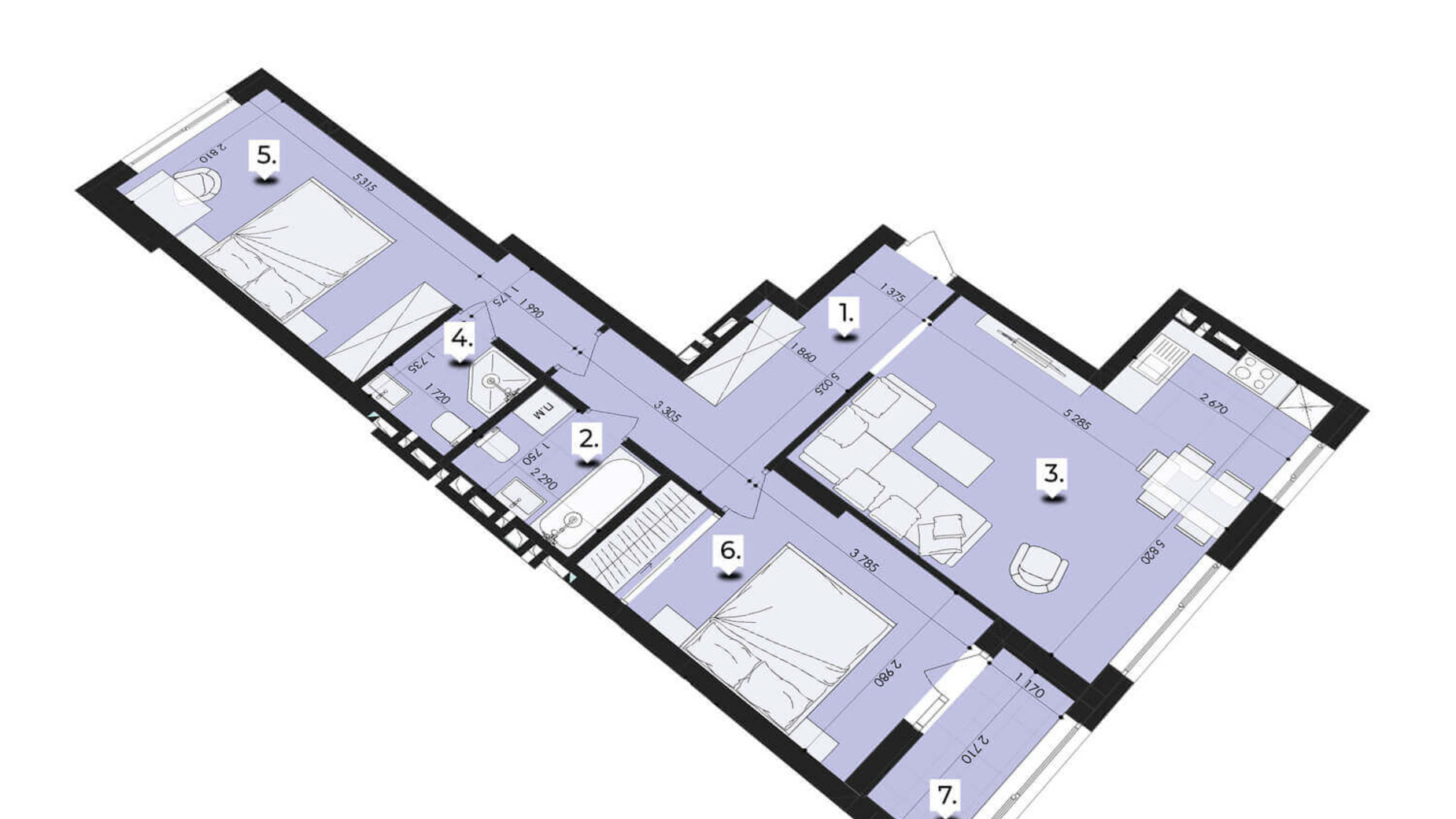 Планування 2-кімнатної квартири в ЖК Royal Park 75.67 м², фото 220177