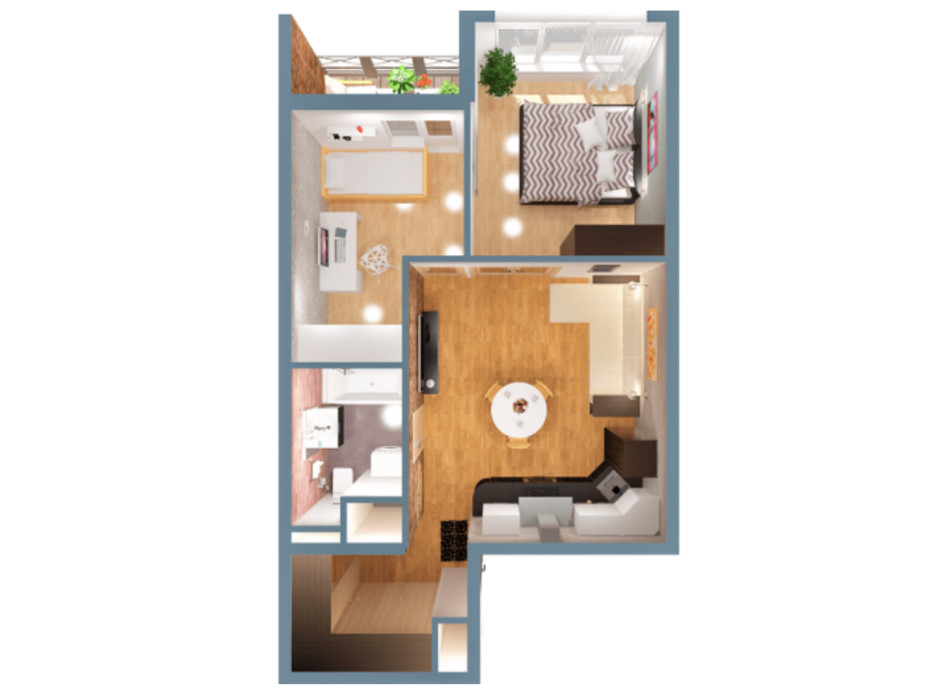 Планировка 2-комнатной квартиры в ЖК А12 на Симоненко 45 м², фото 220344 Планировка 2-комнатной квартиры в ЖК А12 на Симоненко 45 м², фото 220344