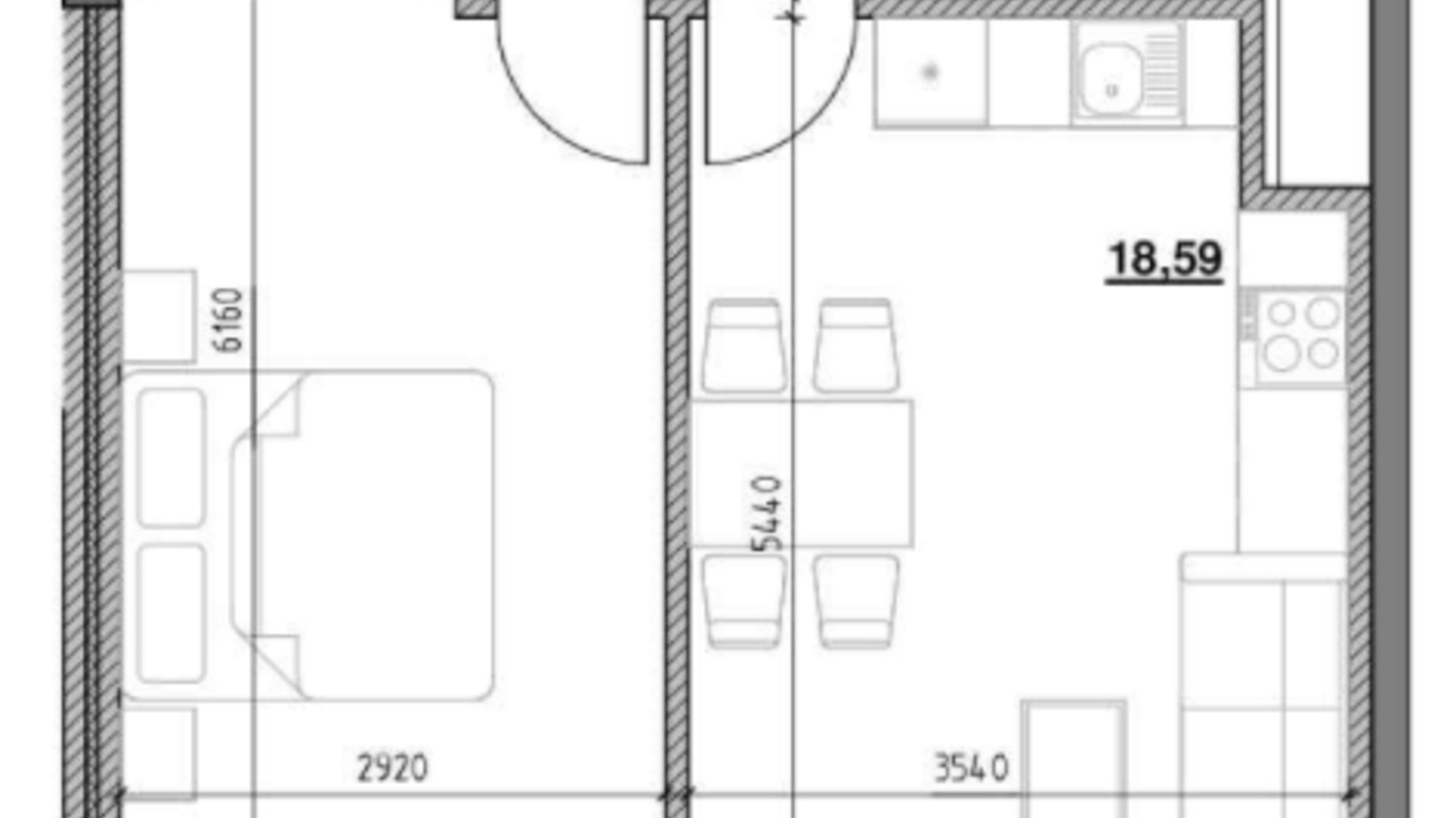 Планування 1-кімнатної квартири в ЖК Голоські кручі 48.82 м², фото 220535