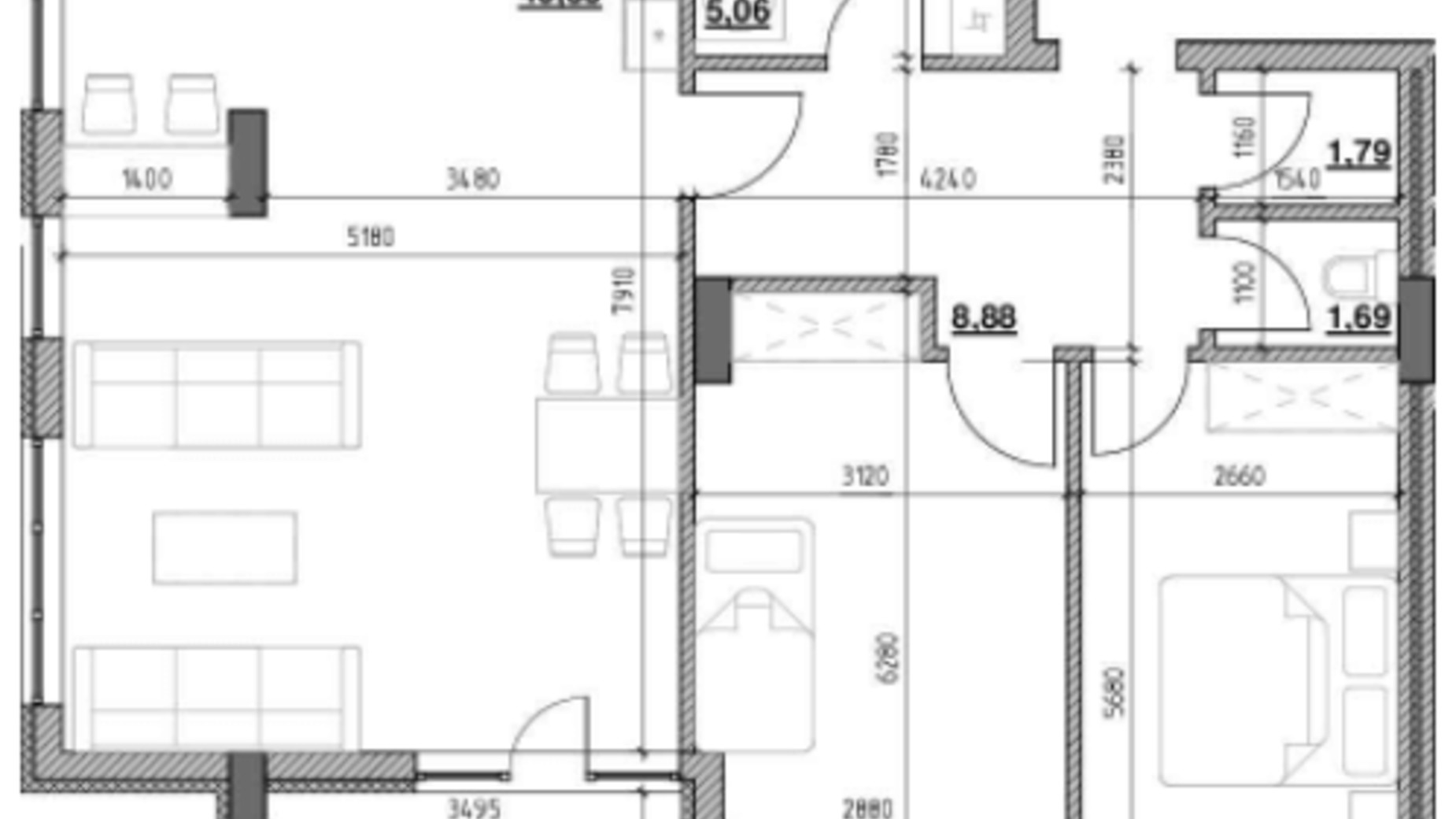 Планировка 2-комнатной квартиры в ЖК Голоські кручі 97.81 м², фото 220553