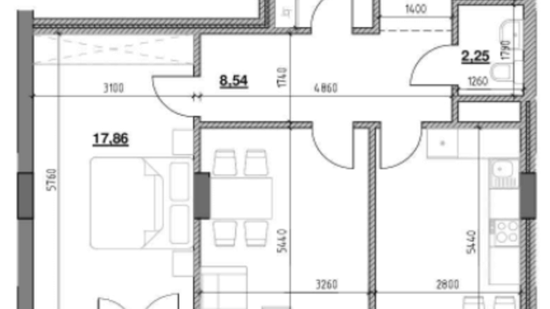 Планировка 2-комнатной квартиры в ЖК Голоські кручі 75.84 м², фото 220561