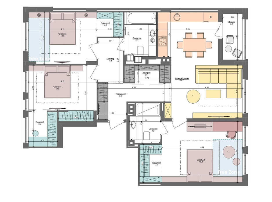 Планировка 3-комнатной квартиры в ЖК Файна Таун 105.6 м², фото 220892 Планировка 3-комнатной квартиры в ЖК Файна Таун 105.6 м², фото 220892