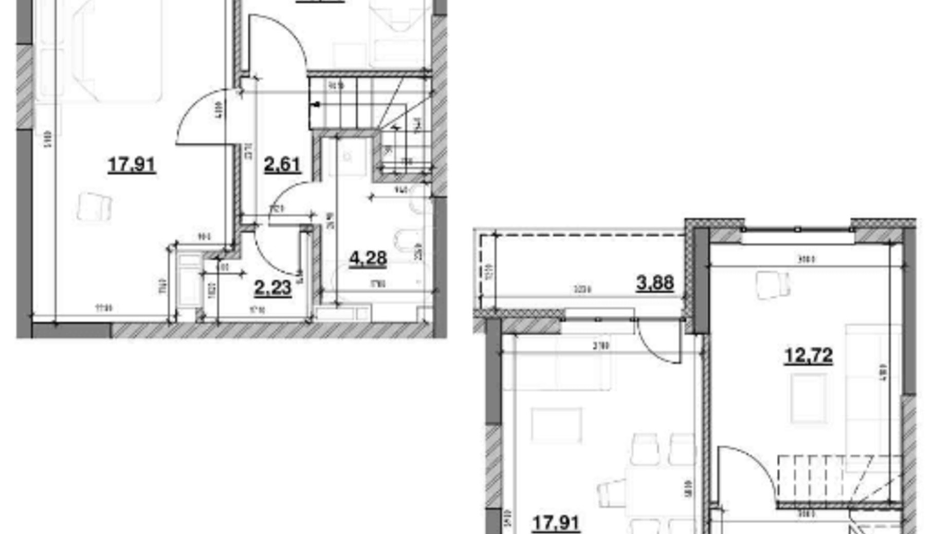 Планировка много­уровневой квартиры в ЖК Ok'Land 84.44 м², фото 220924