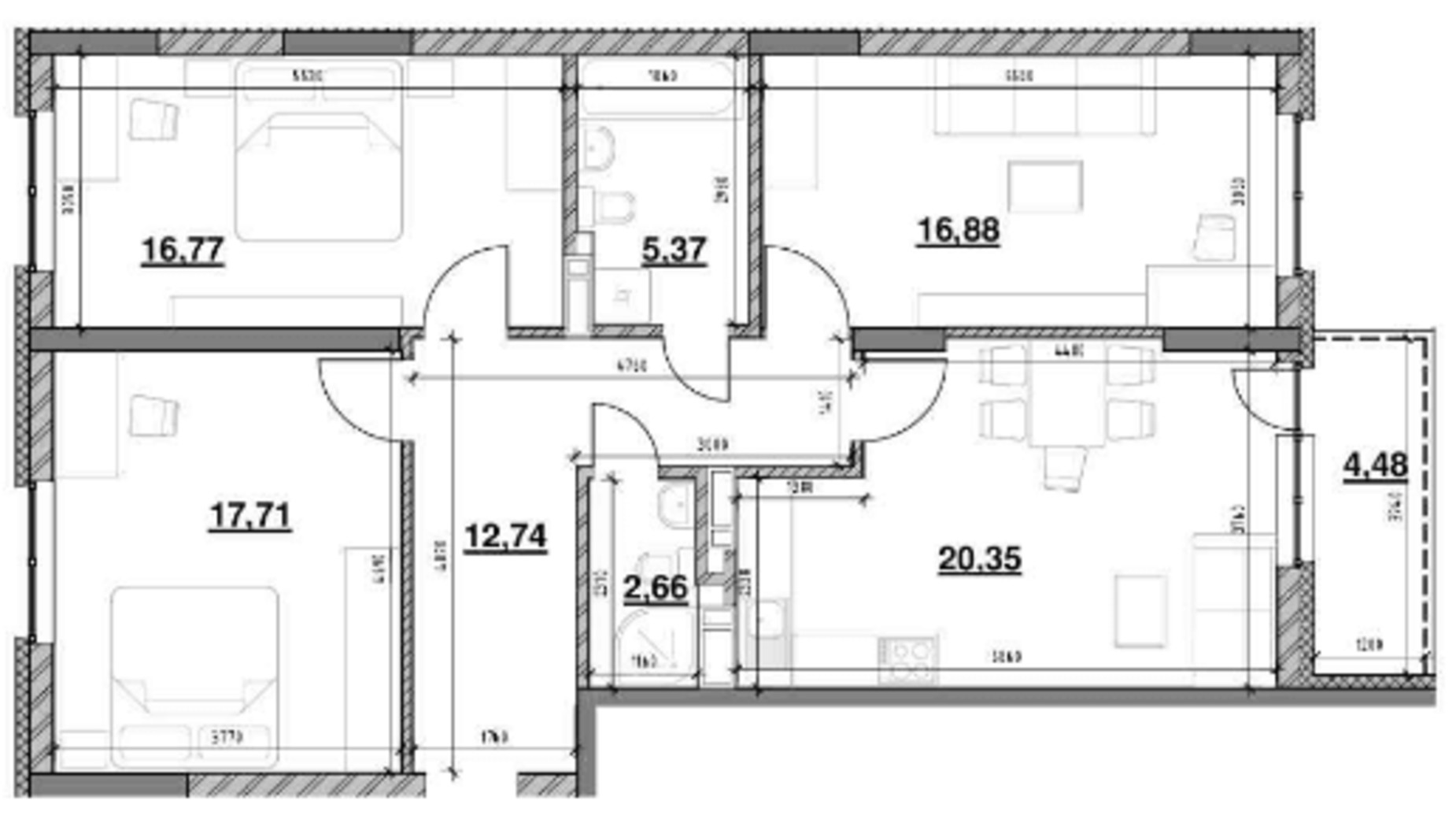 Планування 3-кімнатної квартири в ЖК Ok'Land 96.96 м², фото 220928