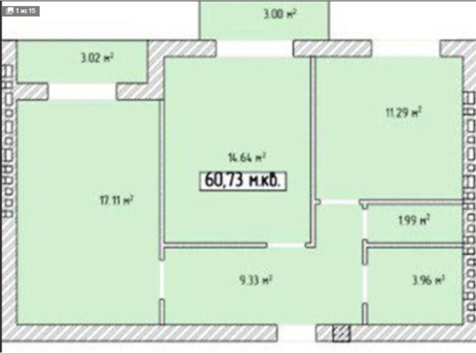 Планировка 2-комнатной квартиры в ЖК Тетрис 61 м², фото 221215 Планировка 2-комнатной квартиры в ЖК Тетрис 61 м², фото 221215
