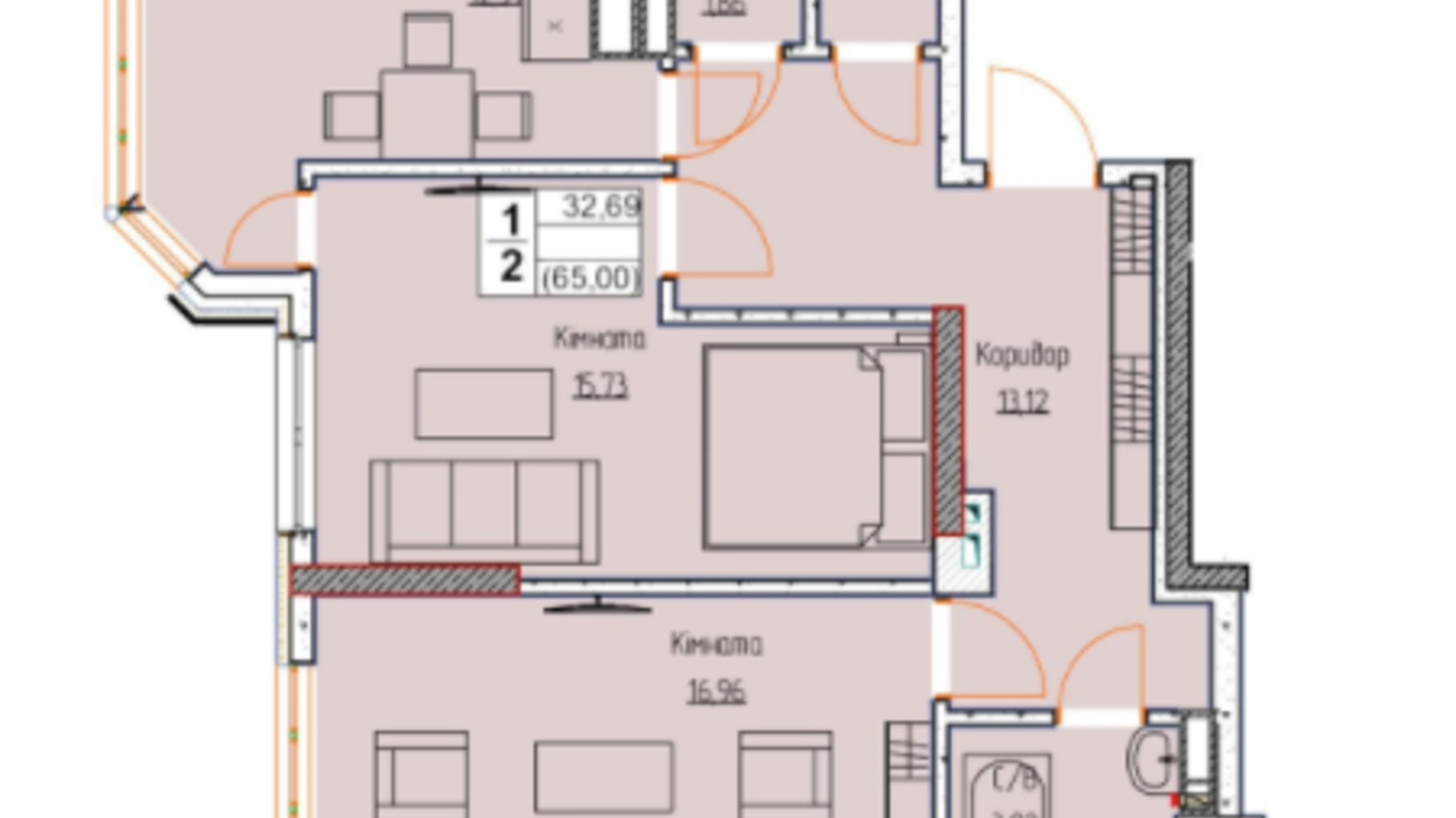 Планировка 2-комнатной квартиры в ЖК Черновола 68 м², фото 221231