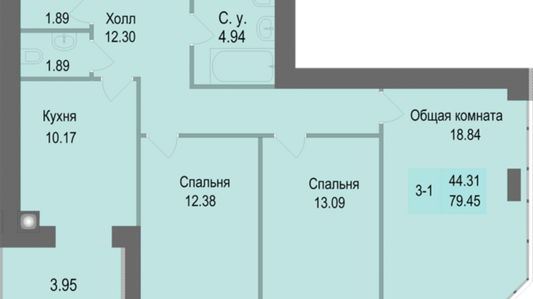 Планировка 3-комнатной квартиры в ЖК Софиевская сфера 79.45 м², фото 221247