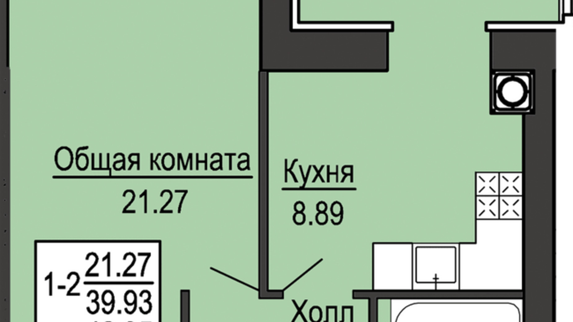 Планировка 1-комнатной квартиры в ЖК Софиевская сфера 42.95 м², фото 221251