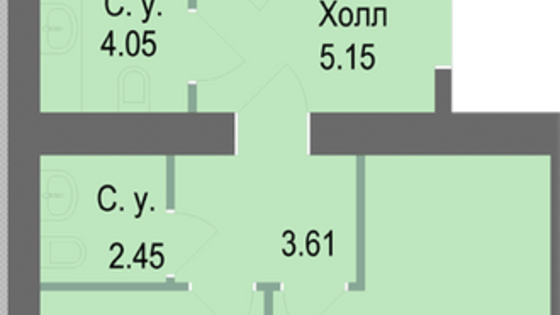 Планування 2-кімнатної квартири в ЖК Софіївська сфера 63.52 м², фото 221254