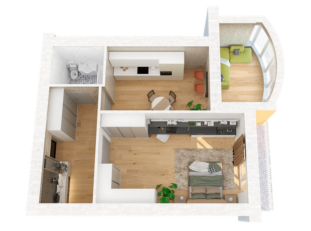 ЖК Рів'єра: планування 1-кімнатної квартири 67.89 м²