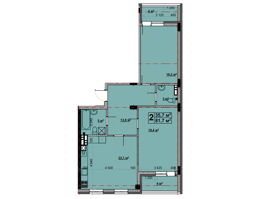 Планування 2-кімнатної квартири в ЖК Vlasna (Власна) 81.7 м², фото 221731 Планування 2-кімнатної квартири в ЖК Vlasna (Власна) 81.7 м², фото 221731