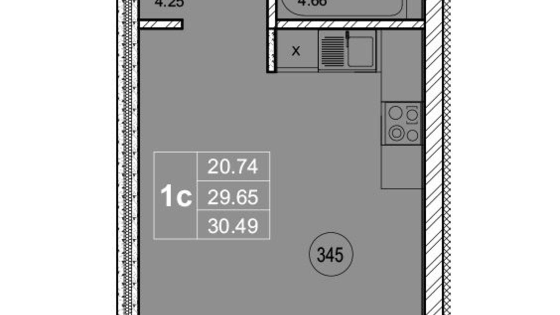 Планировка 1-комнатной квартиры в ЖК SmartCity 30.49 м², фото 221739