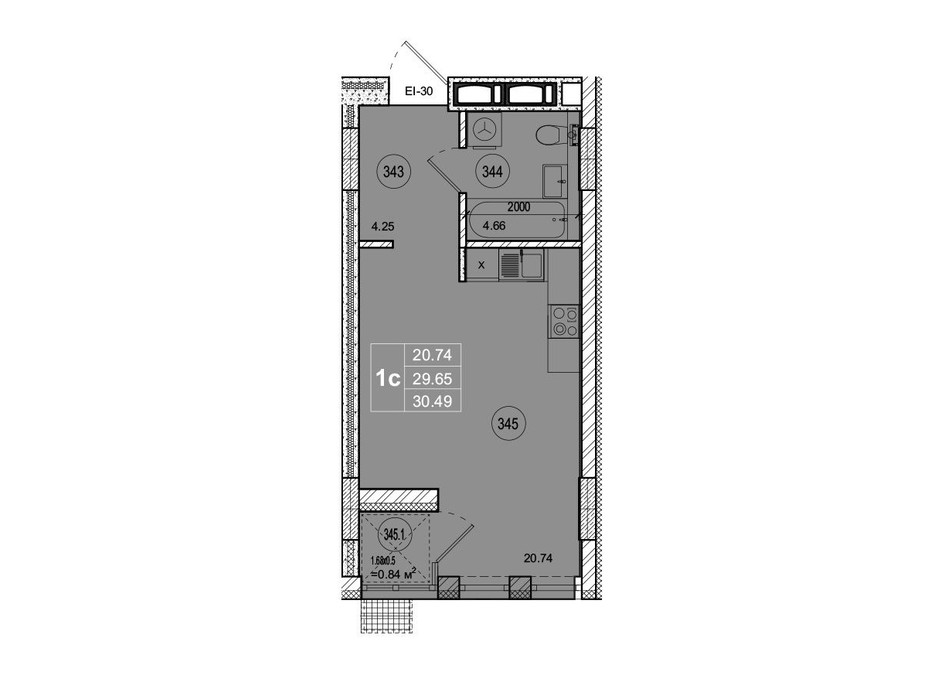 Планировка 1-комнатной квартиры в ЖК SmartCity 30.49 м², фото 221739 Планировка 1-комнатной квартиры в ЖК SmartCity 30.49 м², фото 221739