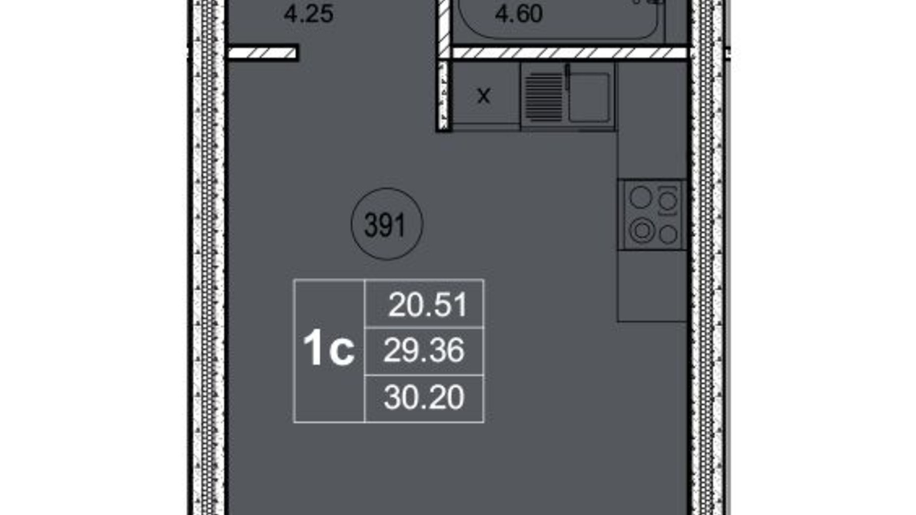 Планировка смарт квартиры в ЖК SmartCity 30.2 м², фото 221740