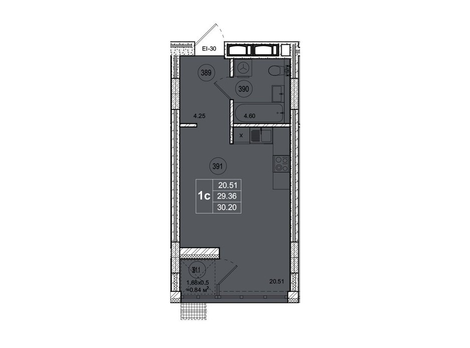Планировка смарт квартиры в ЖК SmartCity (СмартСити) 30.2 м², фото 221740 Планировка смарт квартиры в ЖК SmartCity (СмартСити) 30.2 м², фото 221740