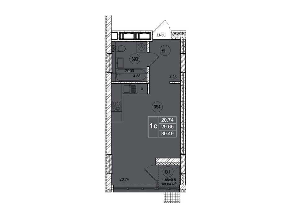Планировка 1-комнатной квартиры в ЖК SmartCity 30.49 м², фото 221742 Планировка 1-комнатной квартиры в ЖК SmartCity 30.49 м², фото 221742