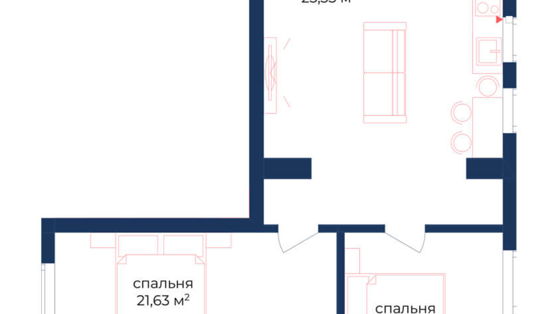 Планировка 2-комнатной квартиры в КД Liverpool House 70.58 м², фото 221925