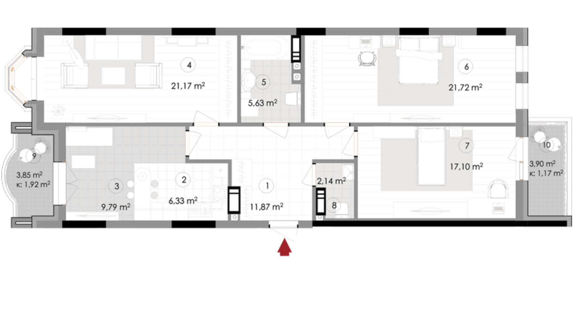 Планировка 3-комнатной квартиры в ЖК Подол Град Vintage 97.3 м², фото 222305