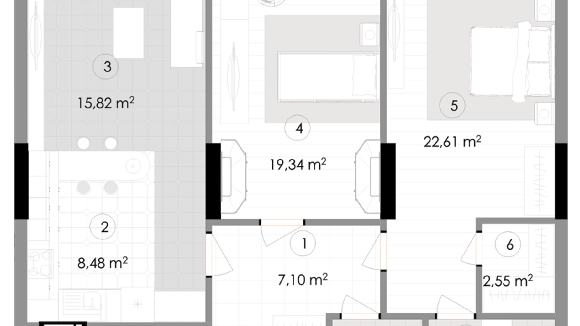 Планировка 2-комнатной квартиры в ЖК Подол Град Vintage 85.08 м², фото 222317