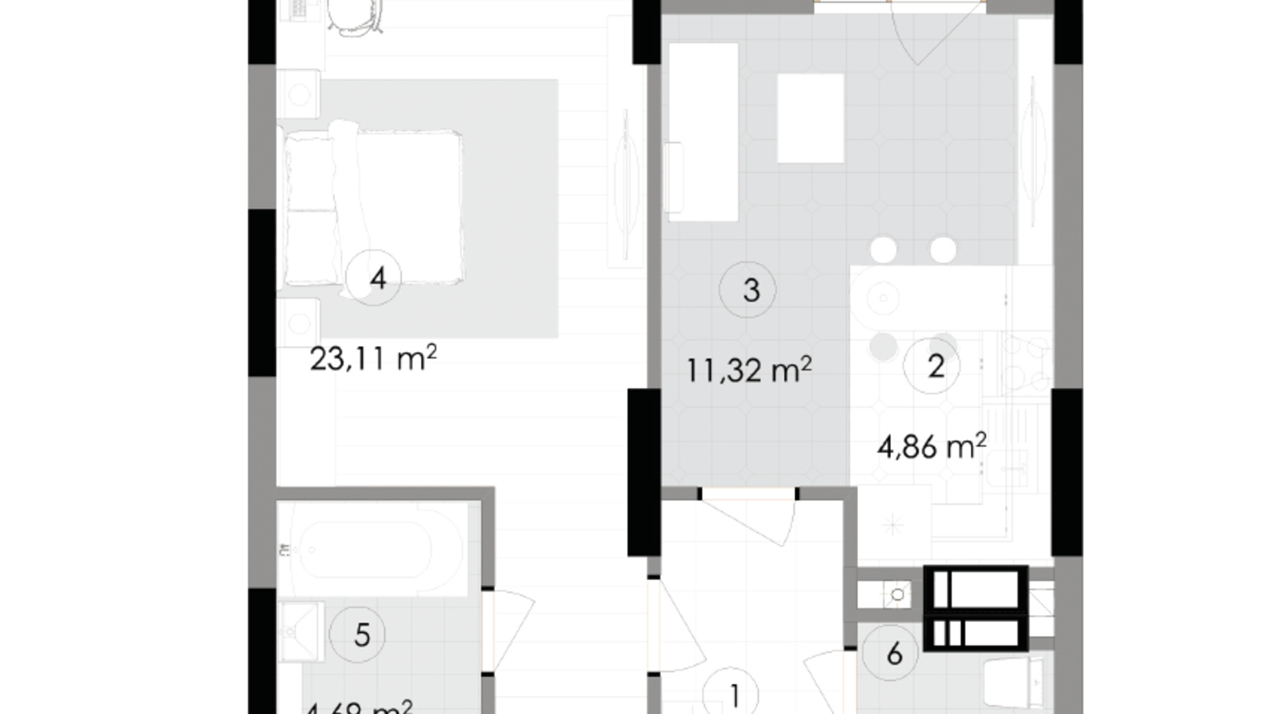 Планировка 1-комнатной квартиры в ЖК Подол Град Vintage 53.14 м², фото 222319