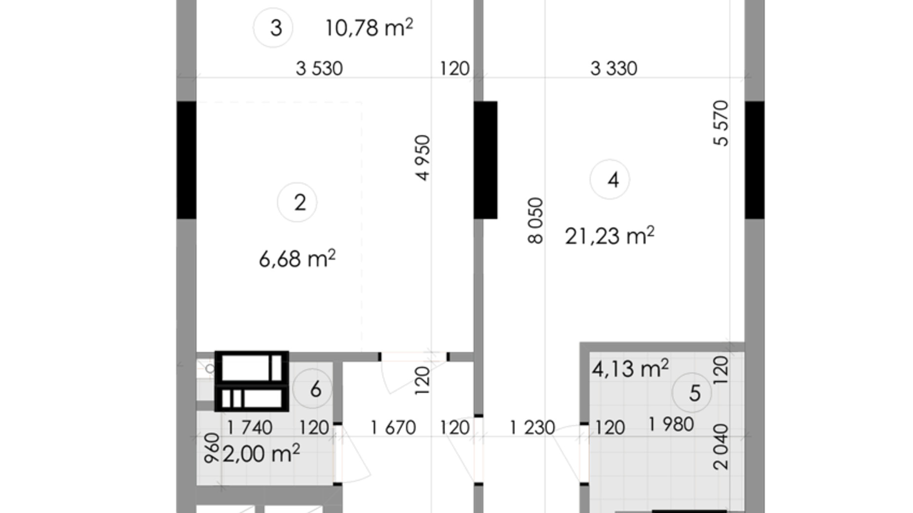 Планування 2-кімнатної квартири в ЖК Подол Град Vintage 57 м², фото 222325