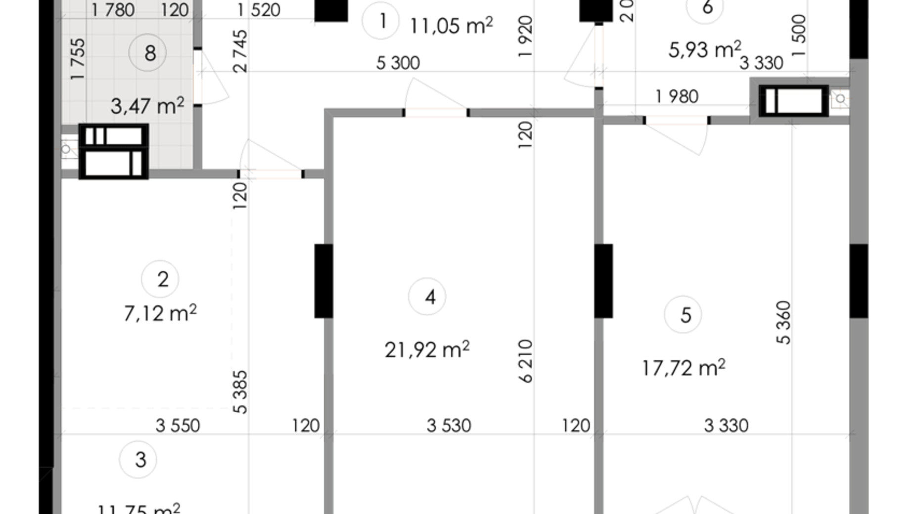 Планировка 3-комнатной квартиры в ЖК Подол Град Vintage 86.99 м², фото 222326