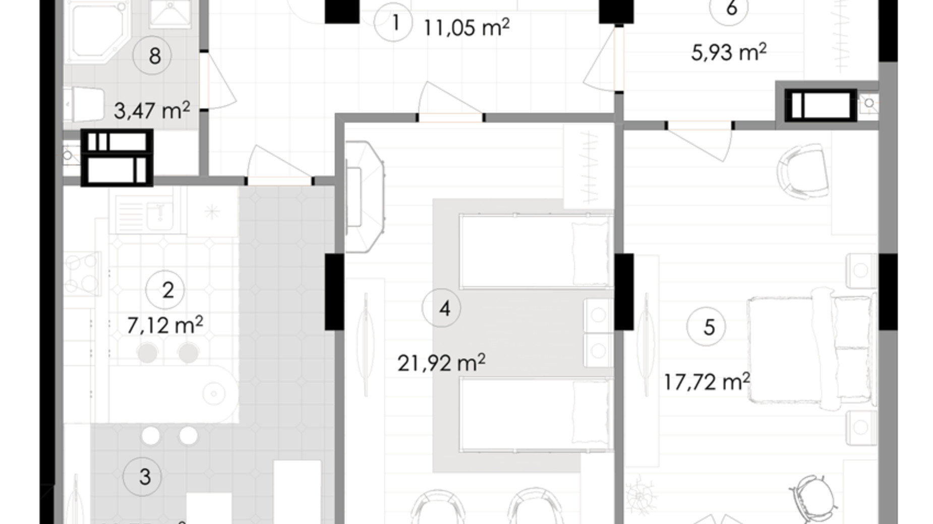 Планировка 3-комнатной квартиры в ЖК Подол Град Vintage 86.99 м², фото 222331