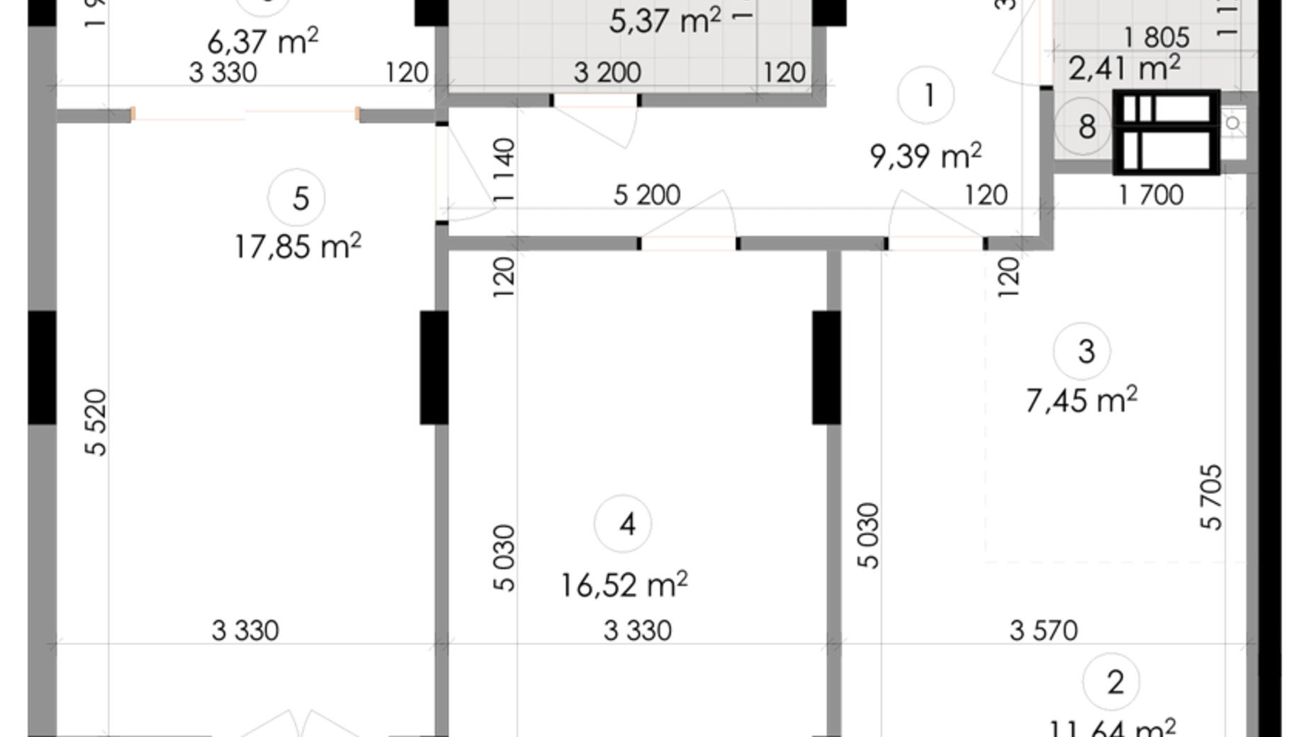 Планування 2-кімнатної квартири в ЖК Подол Град Vintage 79.86 м², фото 222345