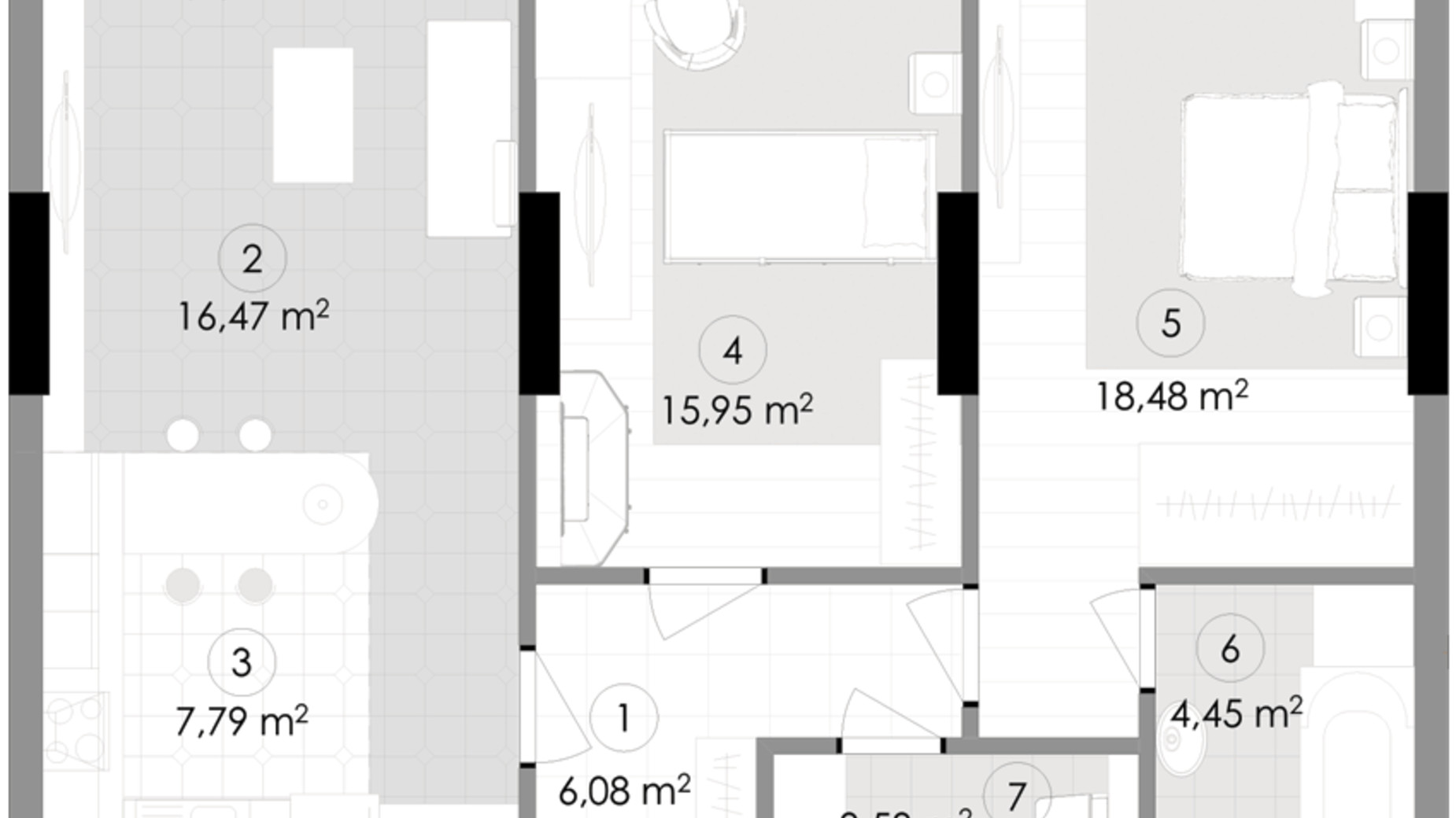 Планировка 2-комнатной квартиры в ЖК Подол Град Vintage 74.92 м², фото 222348