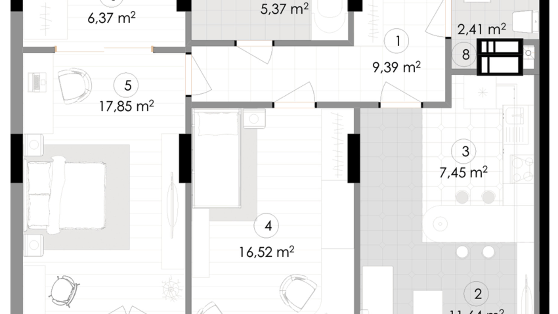 Планування 2-кімнатної квартири в ЖК Подол Град Vintage 79.86 м², фото 222349