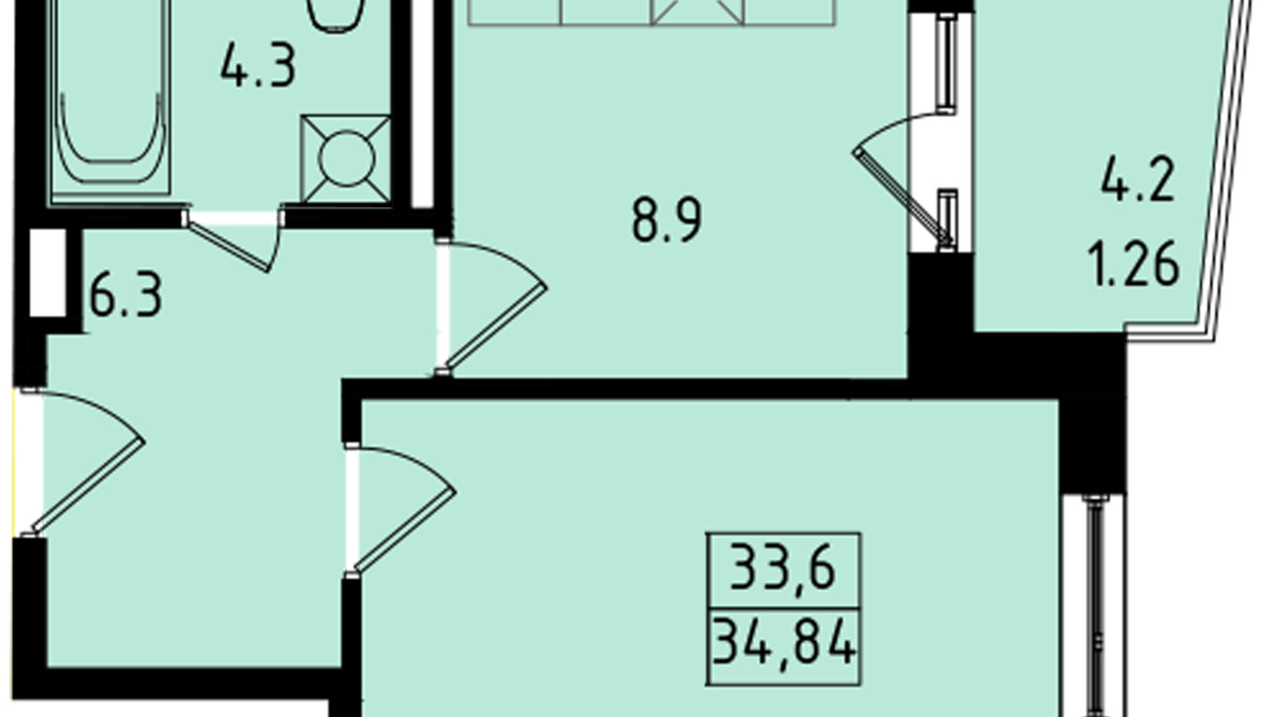 Планировка 1-комнатной квартиры в ЖК Калейдоскоп 34.84 м², фото 222827