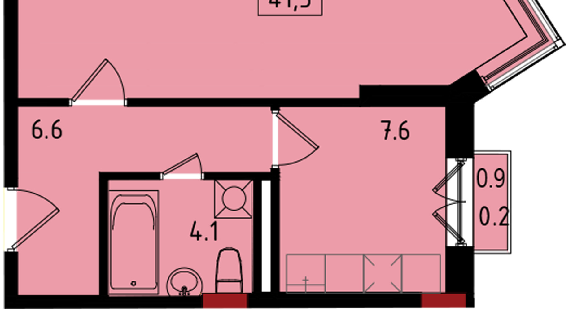 Планування 1-кімнатної квартири в ЖК Калейдоскоп 41.3 м², фото 222829