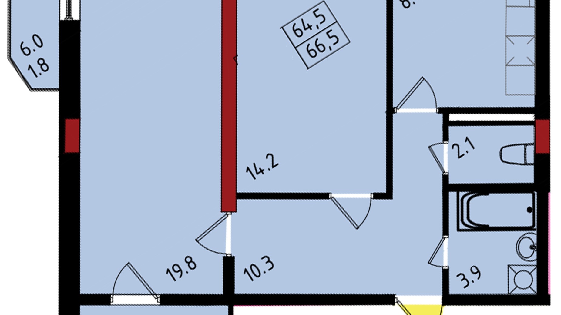 Планування 2-кімнатної квартири в ЖК Калейдоскоп 66.5 м², фото 222835