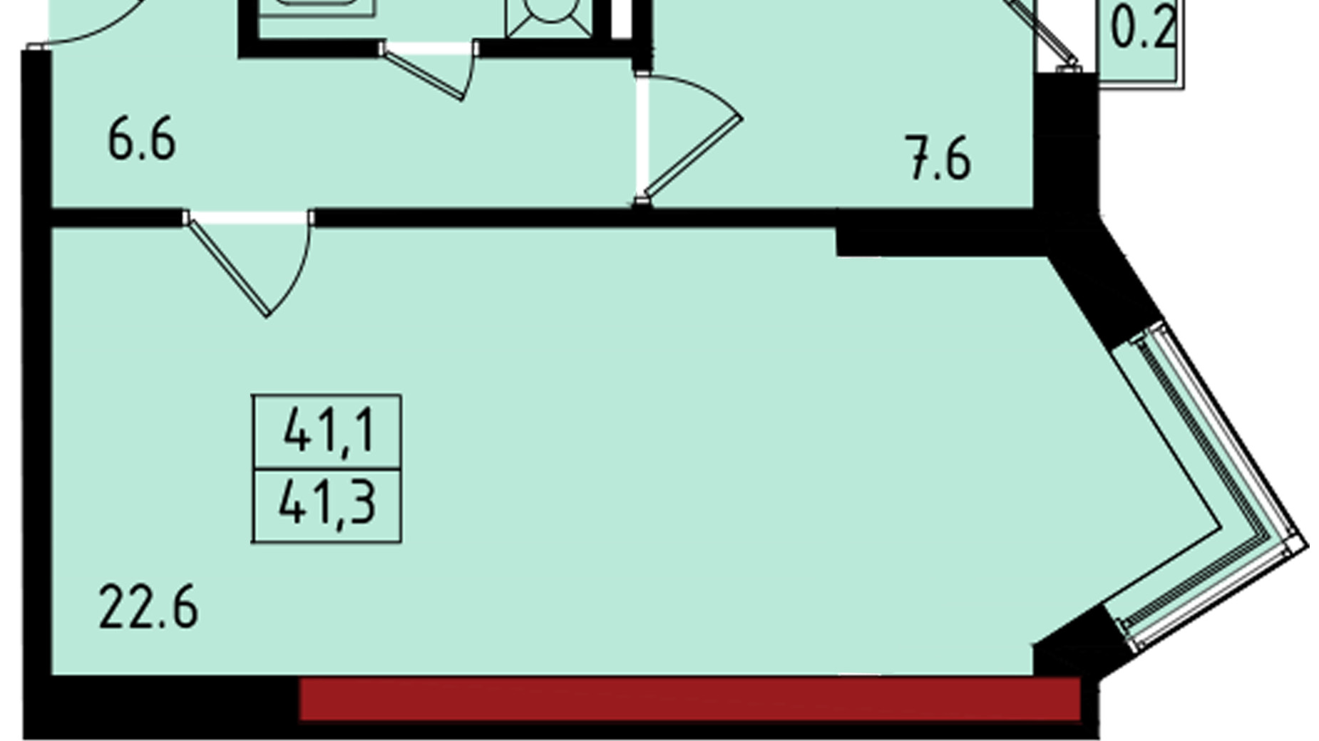 Планировка 1-комнатной квартиры в ЖК Калейдоскоп 41.2 м², фото 222839