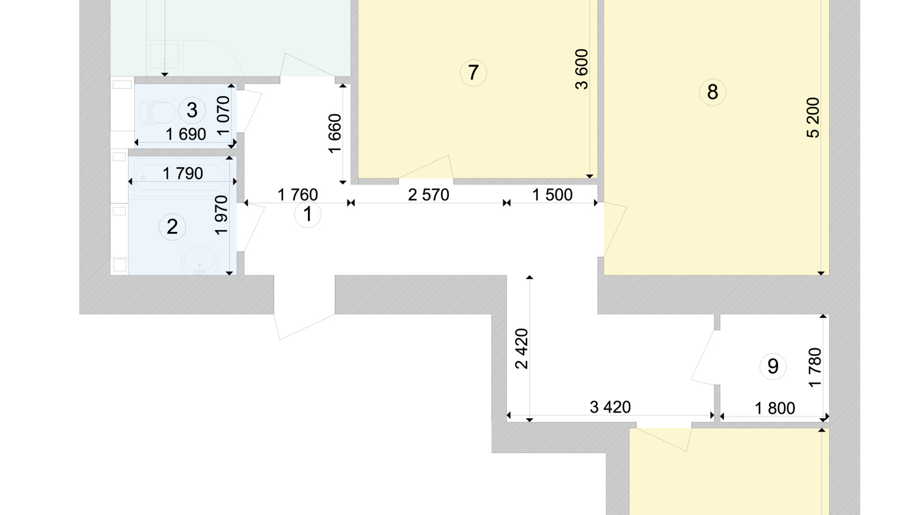 Планировка 3-комнатной квартиры в ЖК Голосеевская Долина 91.2 м², фото 222972