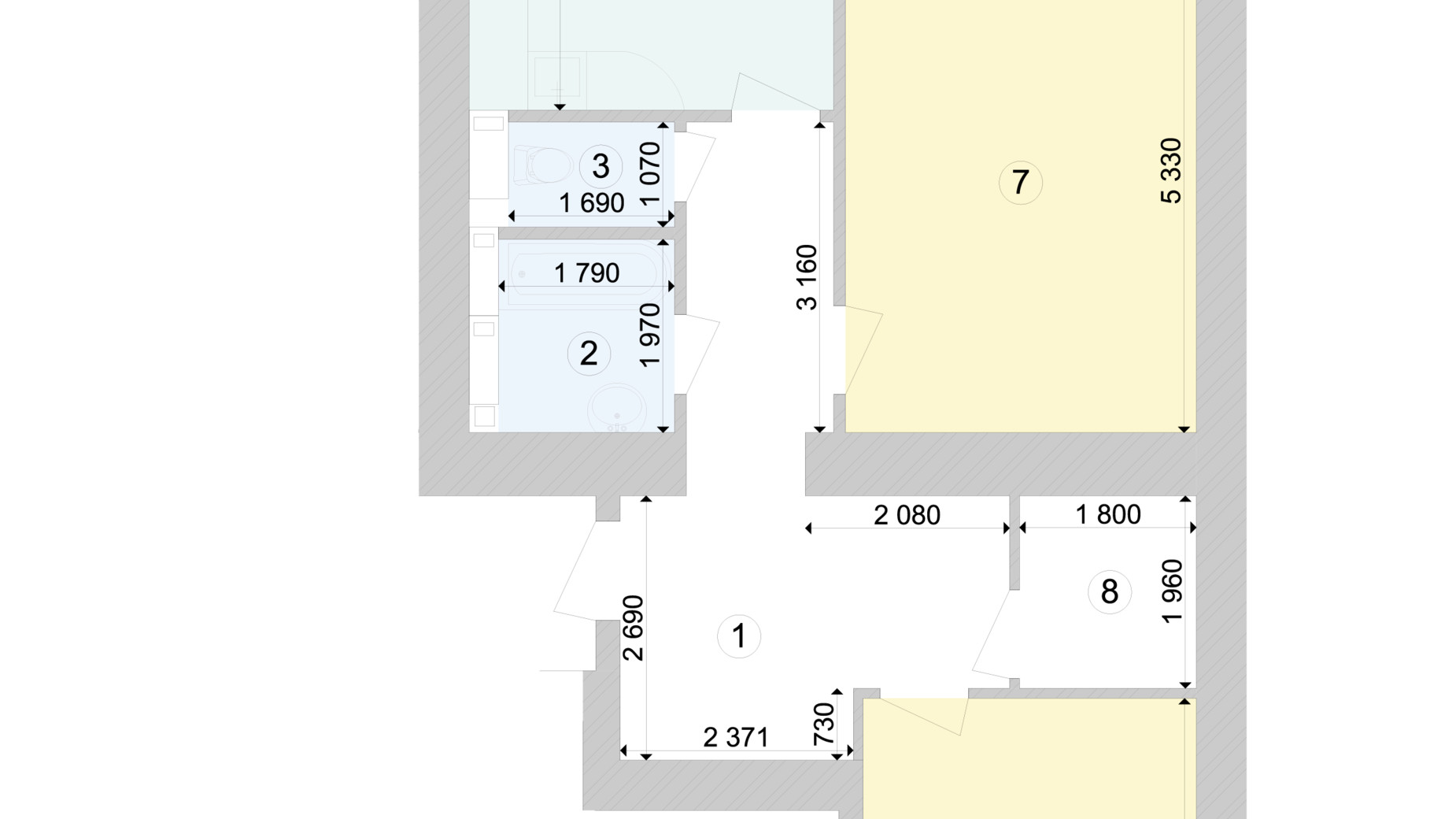 Планування 2-кімнатної квартири в ЖК Голосіївська Долина 74.08 м², фото 222975