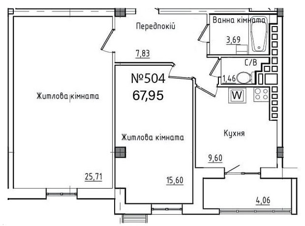 Клубний будинок Сокіл: планування 2-кімнатної квартири 67.95 м²