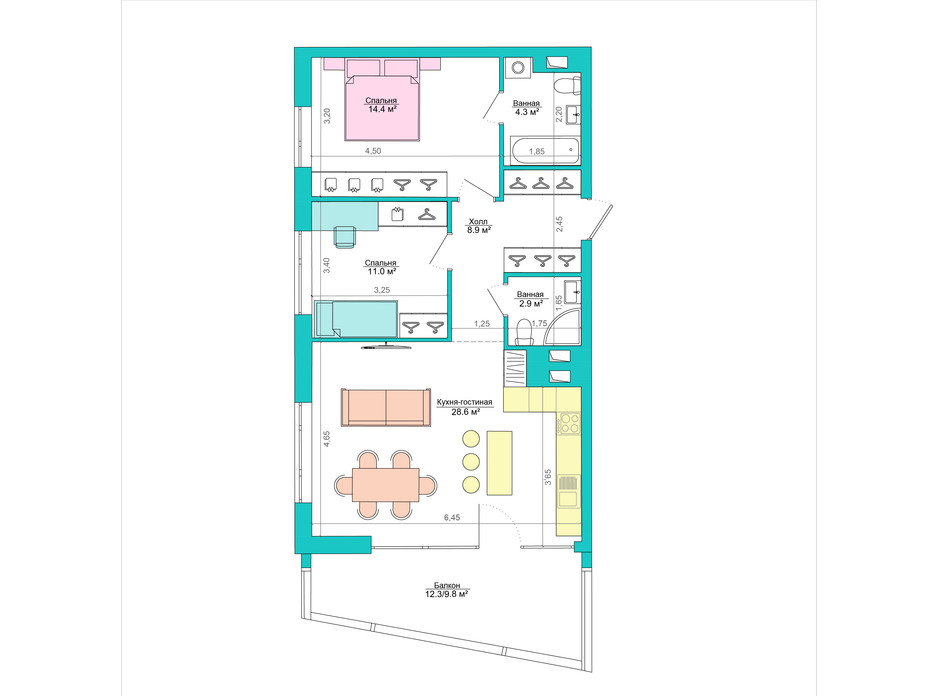 Планування 2-кімнатної квартири в ЖК Legenda 83.5 м², фото 223054 Планування 2-кімнатної квартири в ЖК Legenda 83.5 м², фото 223054