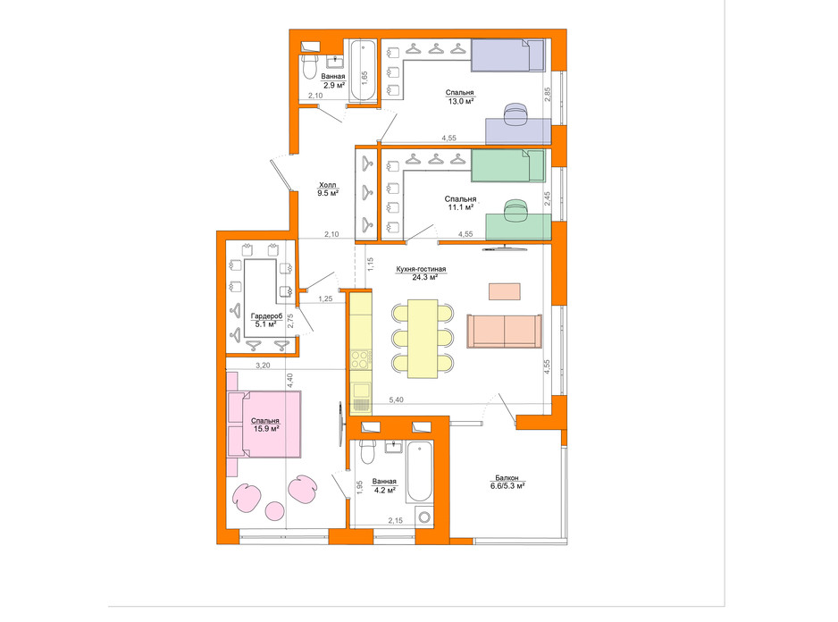 Планування 3-кімнатної квартири в ЖК Legenda 94.6 м², фото 223056 Планування 3-кімнатної квартири в ЖК Legenda 94.6 м², фото 223056