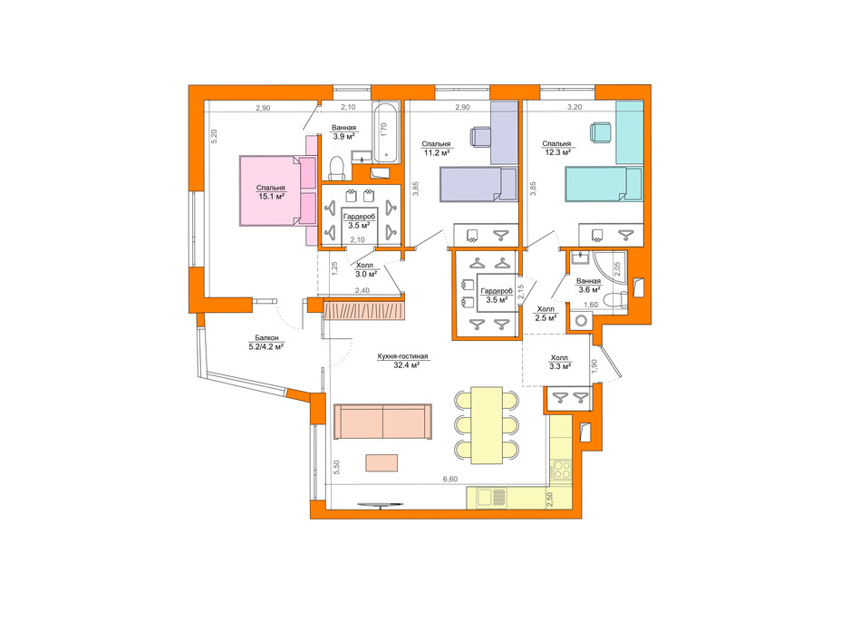 Планування 3-кімнатної квартири в ЖК Legenda 102.7 м², фото 223057 Планування 3-кімнатної квартири в ЖК Legenda 102.7 м², фото 223057