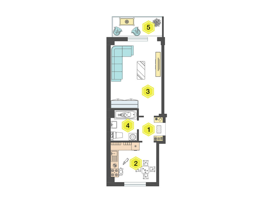 Планировка 1-комнатной квартиры в ЖК Алексеевский 41.6 м², фото 223332 Планировка 1-комнатной квартиры в ЖК Алексеевский 41.6 м², фото 223332