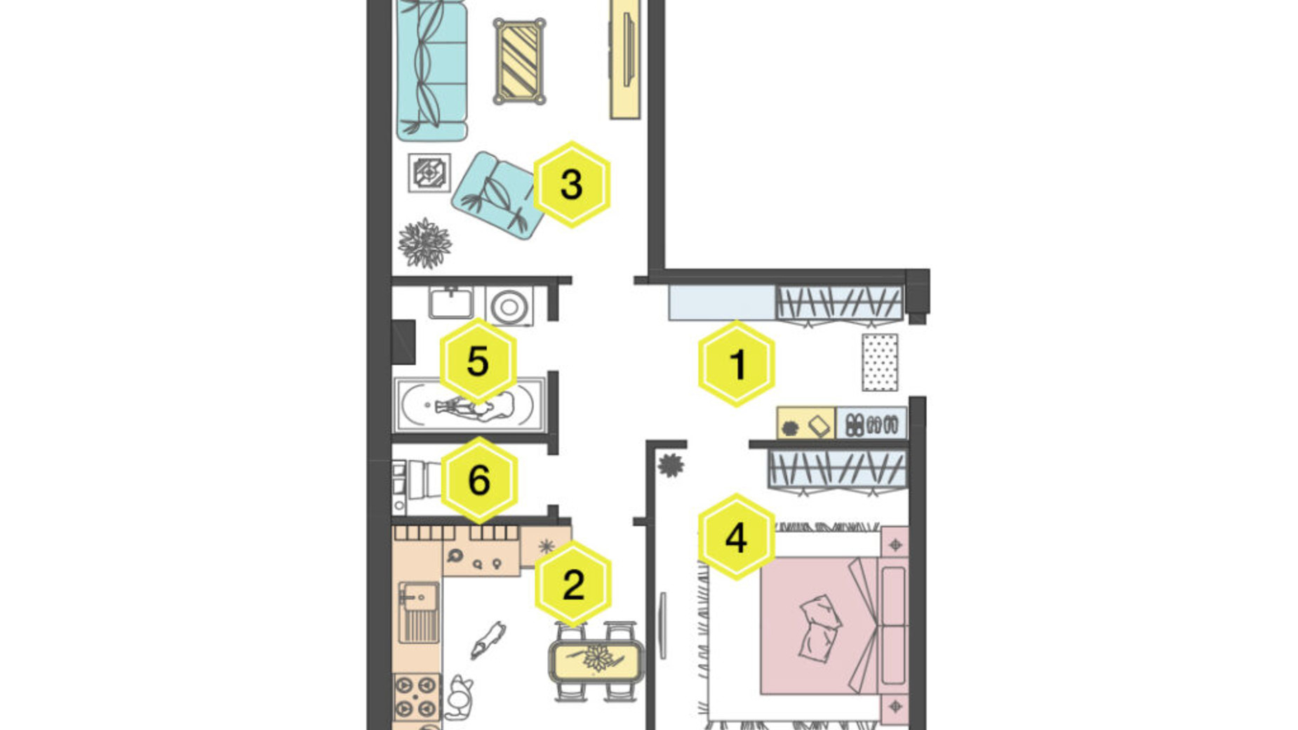 Планировка 2-комнатной квартиры в ЖК Алексеевский 60.6 м², фото 223334