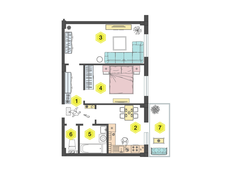 Планировка 2-комнатной квартиры в ЖК Алексеевский 54.4 м², фото 223336 Планировка 2-комнатной квартиры в ЖК Алексеевский 54.4 м², фото 223336