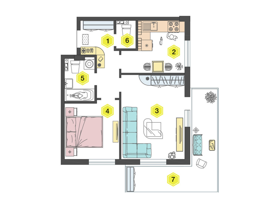 Планировка 2-комнатной квартиры в ЖК Алексеевский 52.4 м², фото 223337 Планировка 2-комнатной квартиры в ЖК Алексеевский 52.4 м², фото 223337
