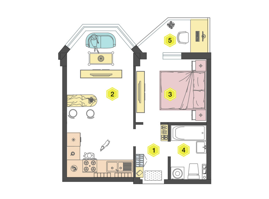 Планировка 1-комнатной квартиры в ЖК Алексеевский 36.9 м², фото 223339 Планировка 1-комнатной квартиры в ЖК Алексеевский 36.9 м², фото 223339