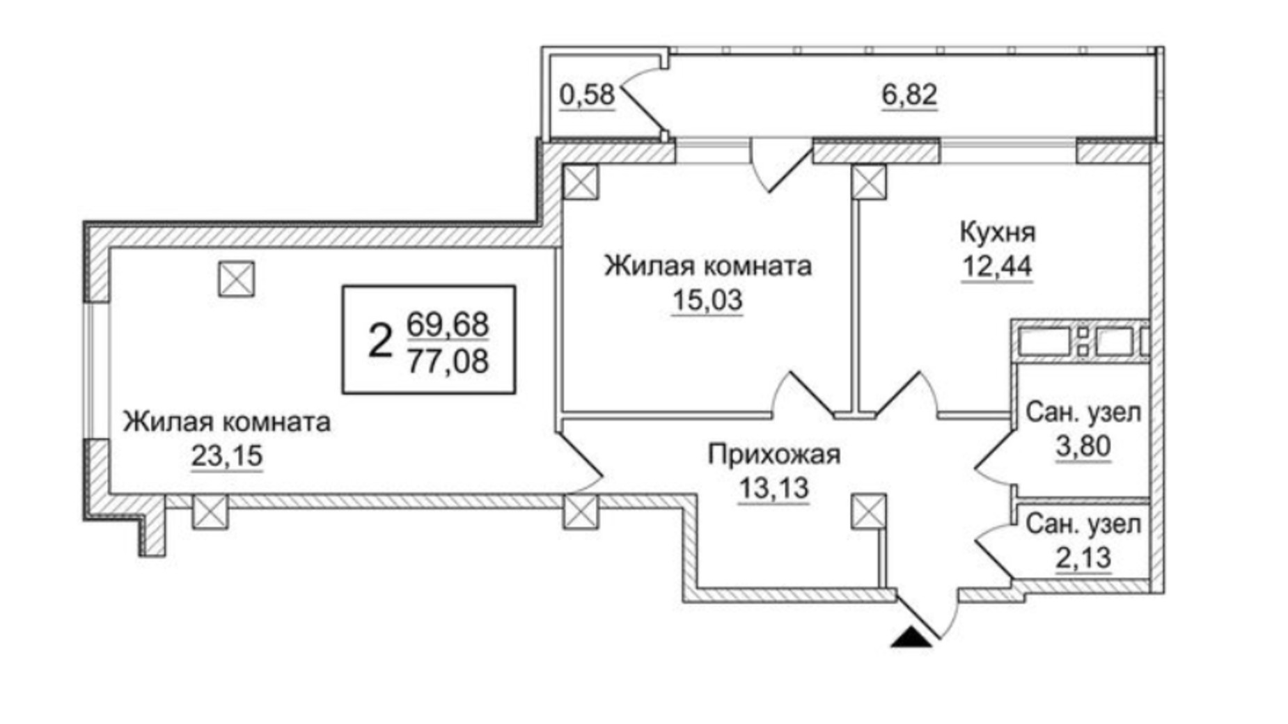 Планування 2-кімнатної квартири в ЖК Слобожанський квартал 77.08 м², фото 223557