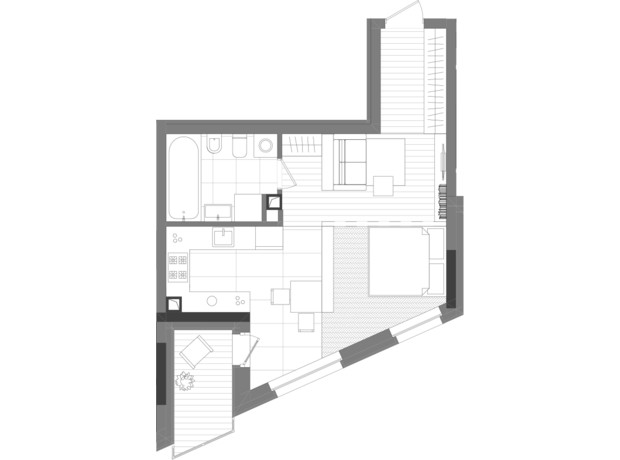 ЖК Creator City: планировка 1-комнатной квартиры 43 м²