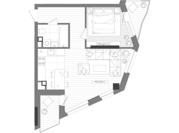 ЖК Creator City: планування 1-кімнатної квартири 49.2 м²