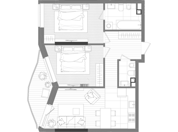ЖК Creator City: планування 2-кімнатної квартири 66.42 м² ЖК Creator City: планування 2-кімнатної квартири 66.42 м²