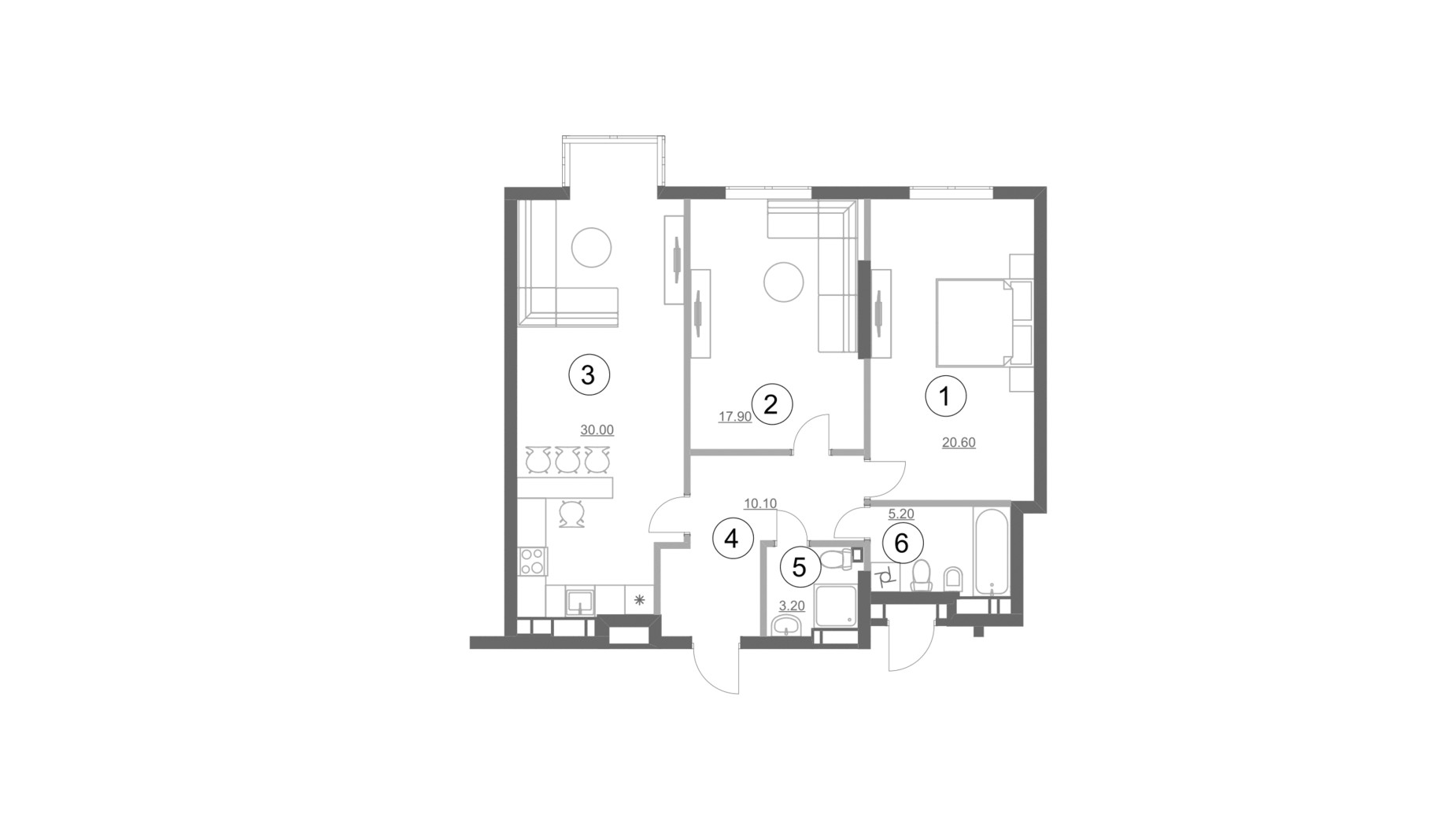 Планировка 2-комнатной квартиры в ЖК Greenville Park 87 м², фото 223615